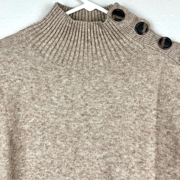 Anthropologie Margarita Button Mock Neck Sweater Tunic in Taupe Beige - Picture 3 of 6